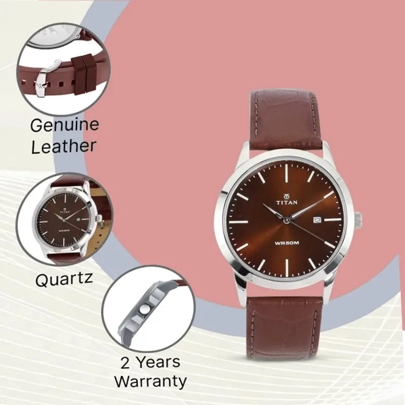 Titan Workwear Leather Strap Men's Watch- 1584SL04